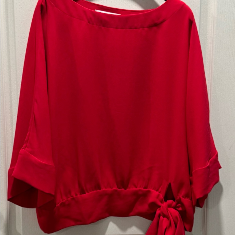 Trina Turk Vibrant Red Blouse with Bow Detail
